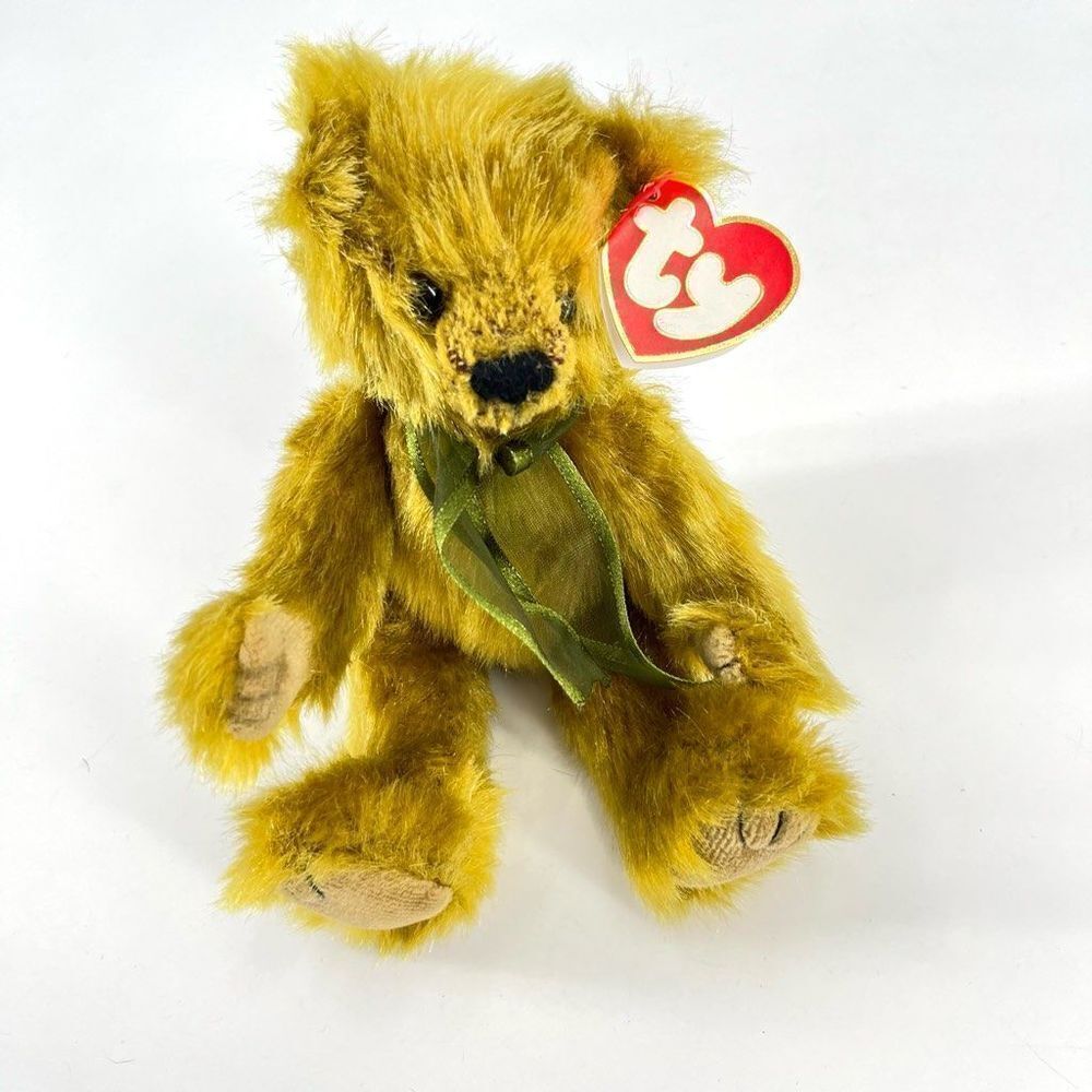 NWT‎ TY Fern 1993 Beanies Attic Treasures Green Plush Jointed Bear 8”